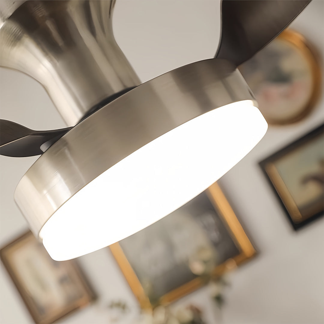 Elegant Silver 3-Blade French Retro Ceiling Fan with Light for Bedrooms