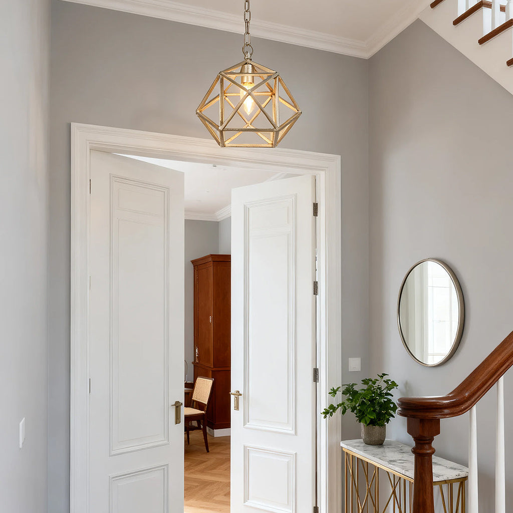 Chic Gold Metal Geometric Pendant Light with Adjustable Chain for Dining Room