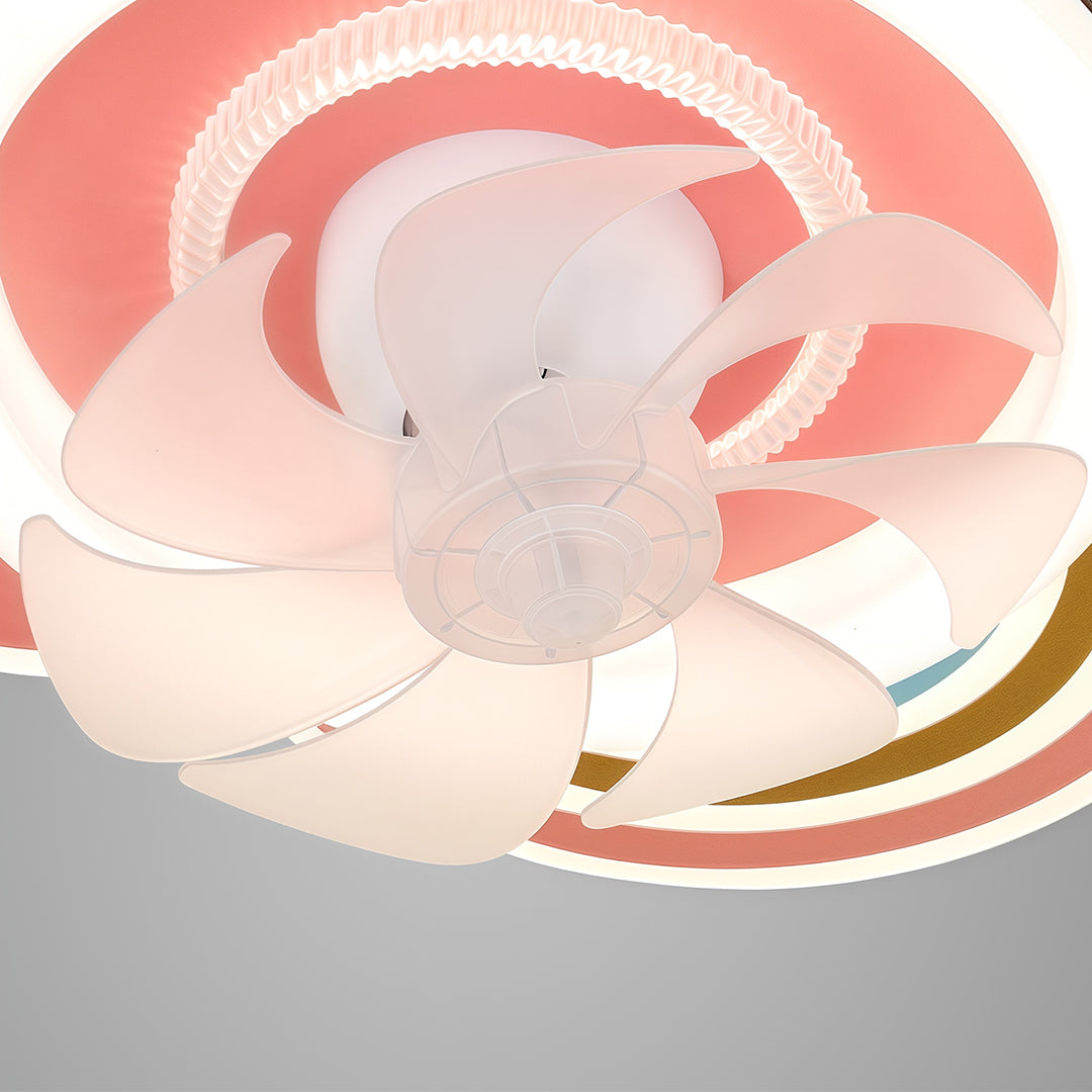 Elegant Pink and White LED Dimmable Ceiling Fan Light for Bedrooms