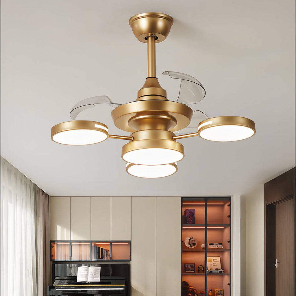 French Vintage 3-Blade Iron Ceiling Fan with Four Lights for Living Room