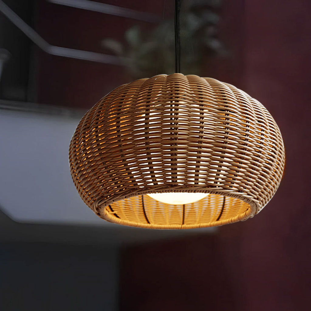 Modern Waterproof Rattan Pendant Light Fixture for Outdoor Spaces