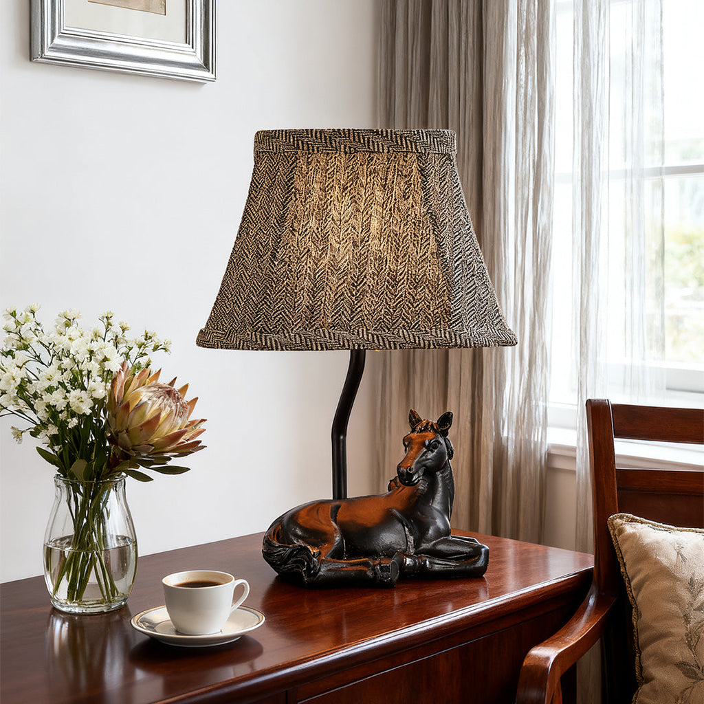 Elegant European-Style Horse Table Lamp with Cloth Shade for Decor