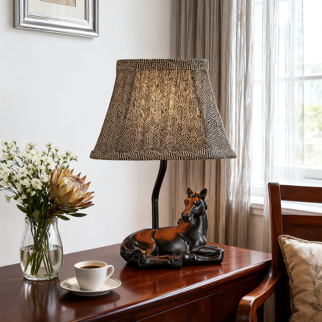 Elegant European-Style Horse Table Lamp with Cloth Shade for Decor