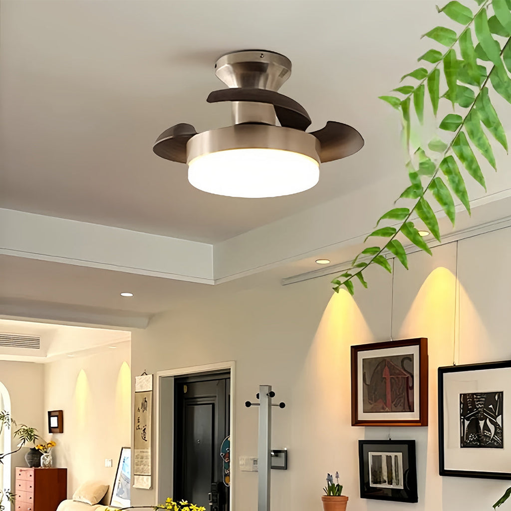 Elegant Silver 3-Blade French Retro Ceiling Fan with Light for Bedrooms