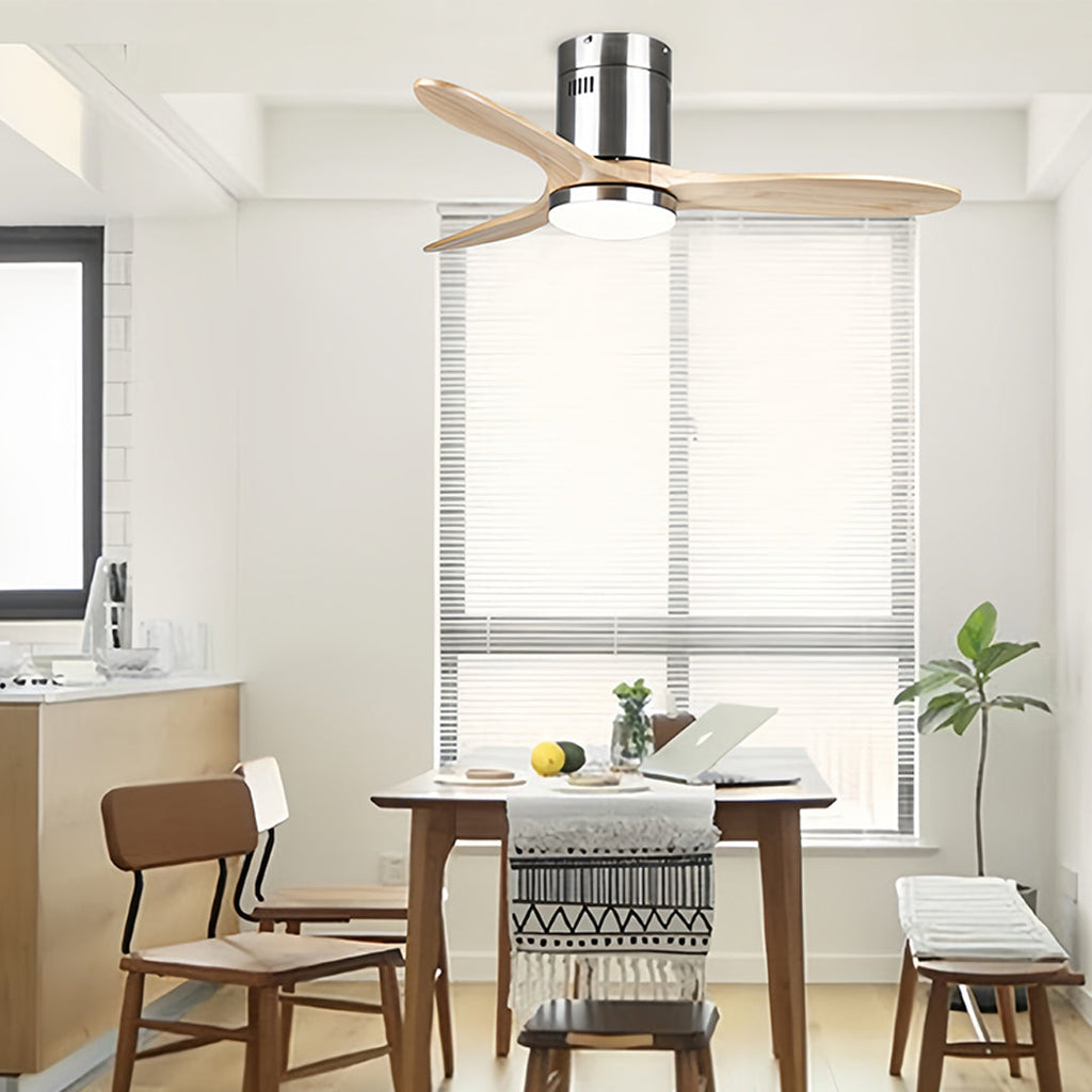 Rustic Wood Flush Mount Ceiling Fan with Light - Modern DC Motor Fandelier