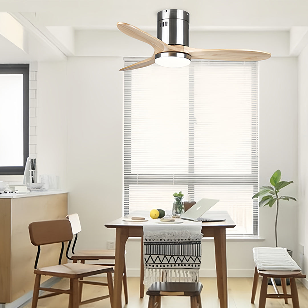 Rustic Wood Flush Mount Ceiling Fan with Light - Modern DC Motor Fandelier