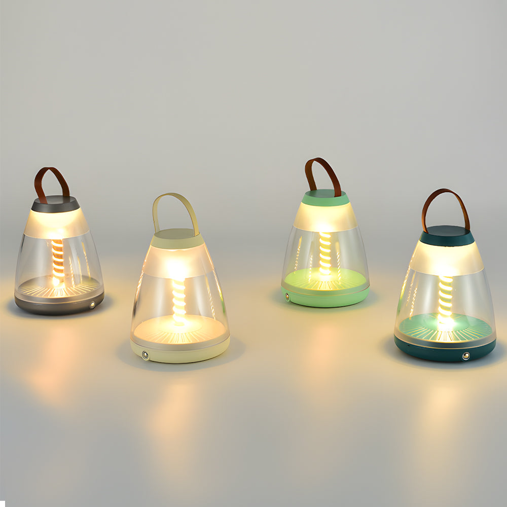 Modern White Spiral LED Table Lamp - Battery-Powered for Outdoor Use
