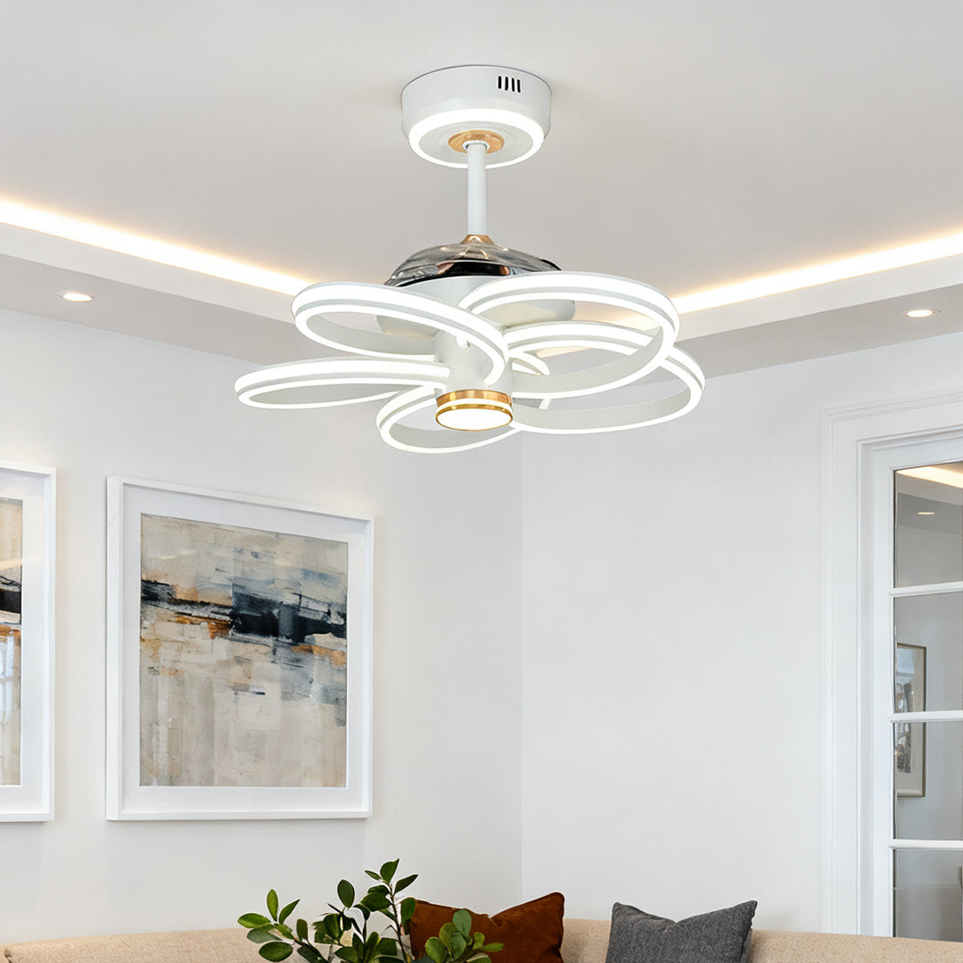 White Iron Art Ceiling Fan with Light for Modern Living Spaces