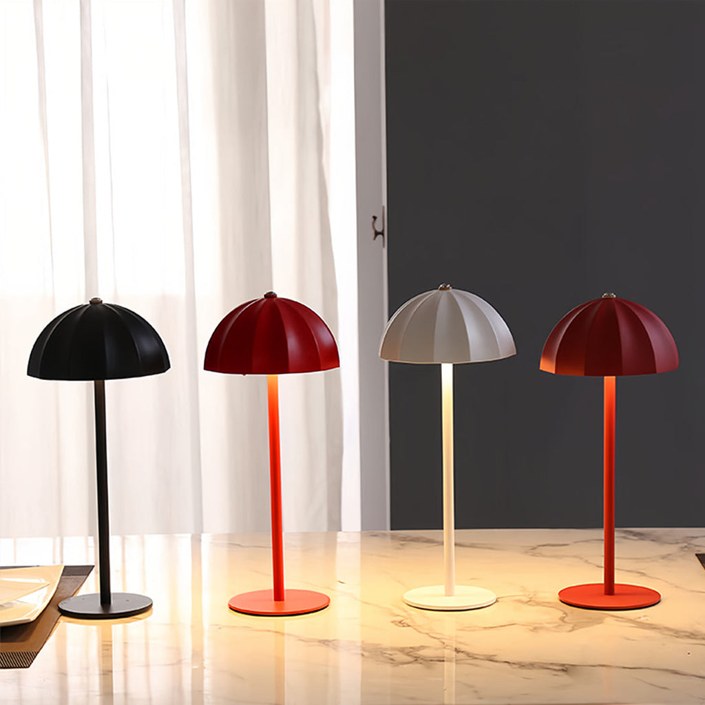Minimalist White Metal Mushroom Table Lamp, Cordless & Rechargeable for Home