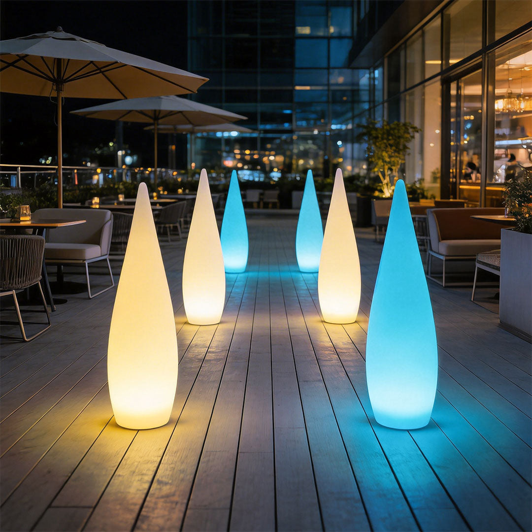 Contemporary Black Teardrop LED Outdoor Floor Lamp for Garden Pathway