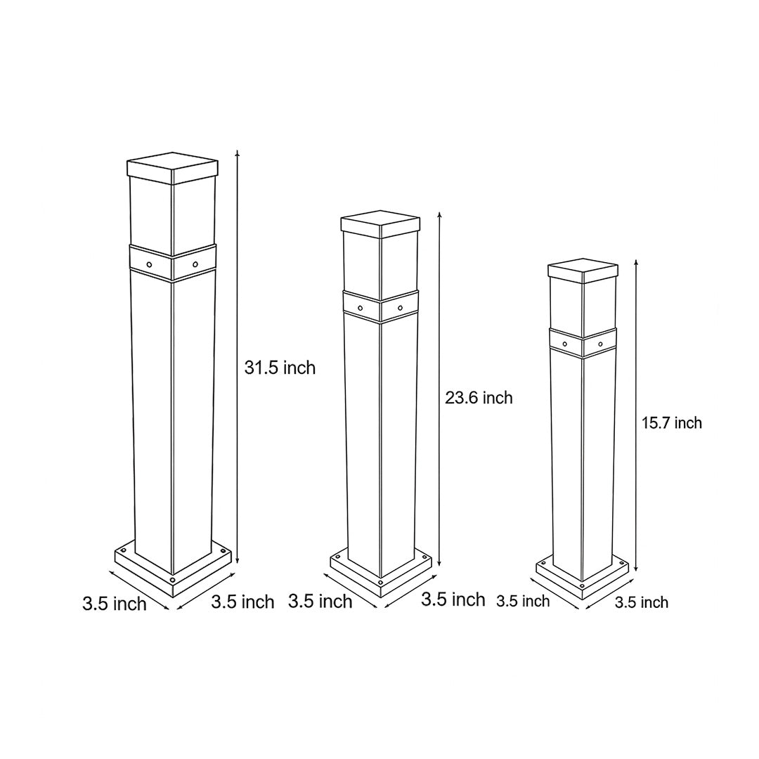 Modern Square Black Cob Outdoor LED Bollard Lights for Commercial Spaces