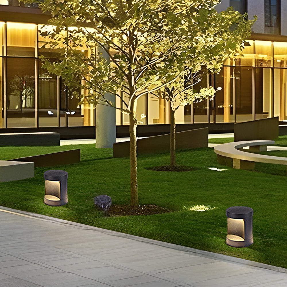 Modern Black Cylindrical LED Bollard Lights for Outdoor Pathways and Gardens