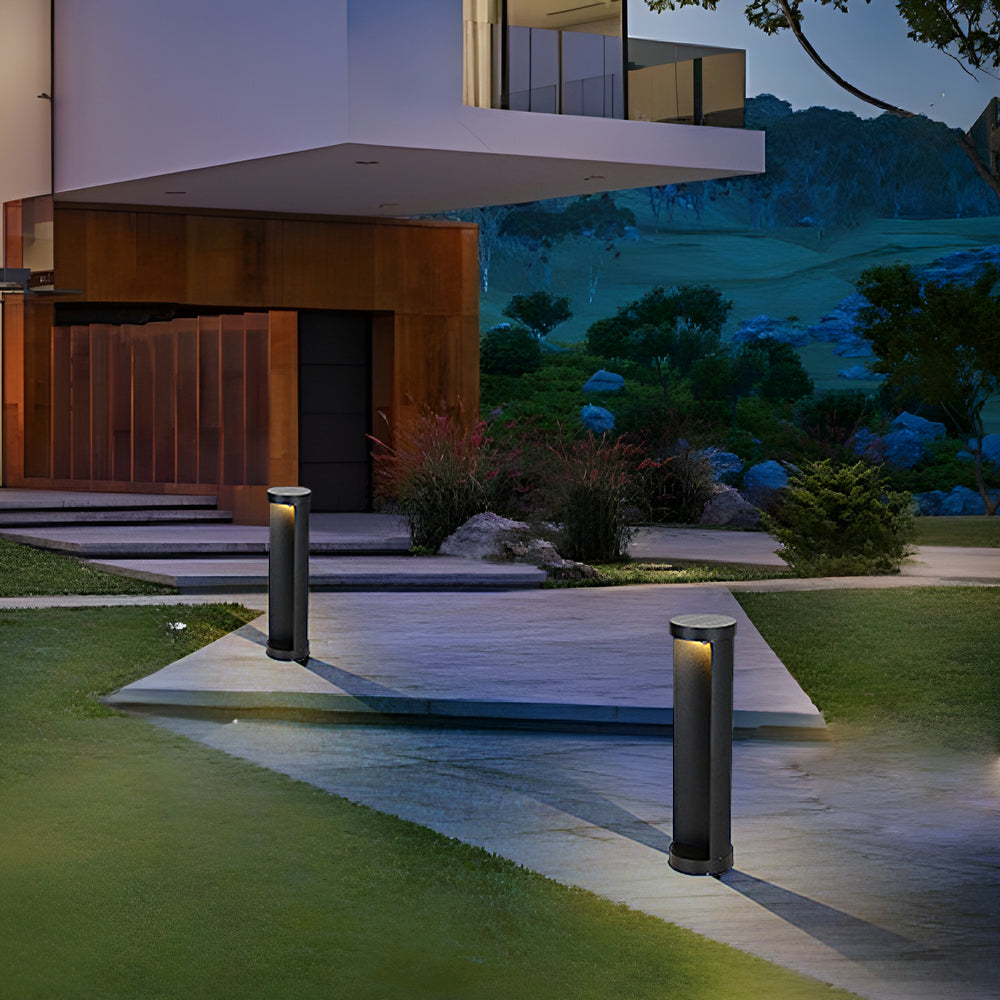 Modern Black Cylindrical LED Bollard Lights for Outdoor Pathways and Gardens