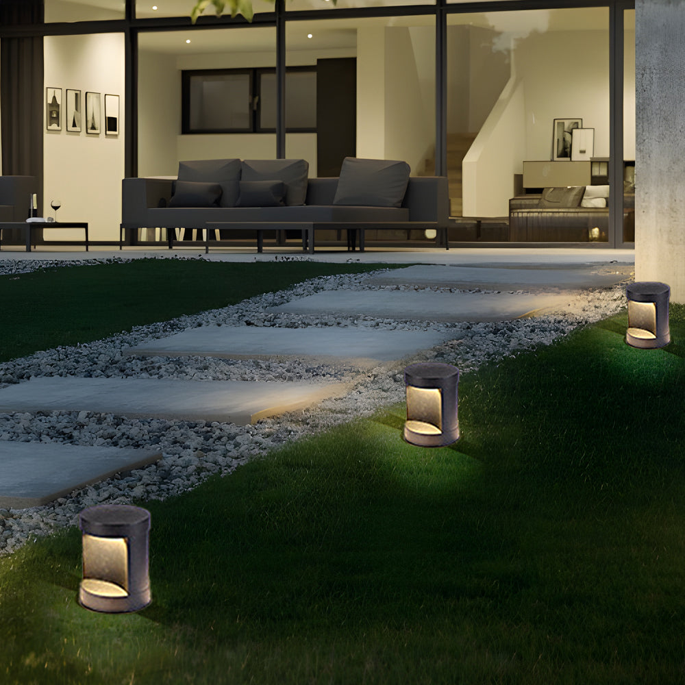 Modern Black Cylindrical LED Bollard Lights for Outdoor Pathways and Gardens
