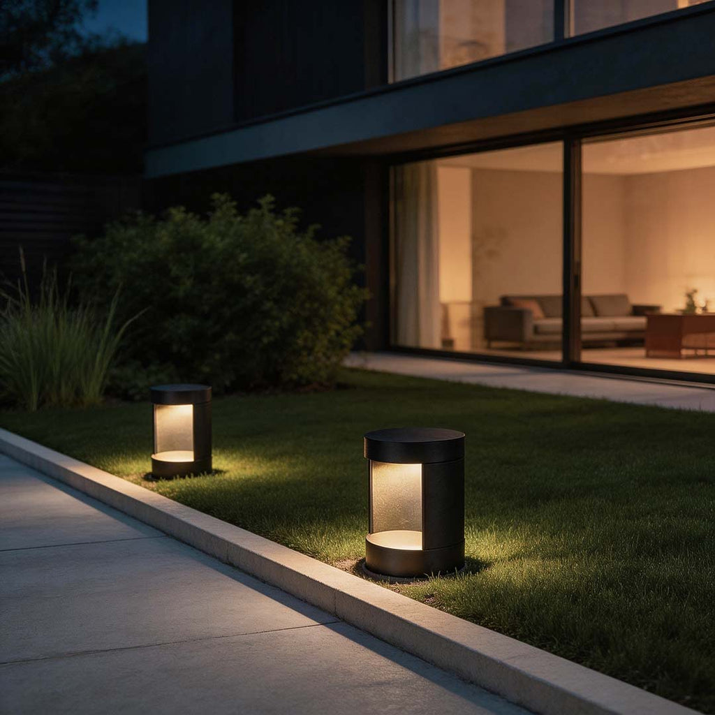 Modern Black Cylindrical LED Bollard Lights for Outdoor Pathways and Gardens
