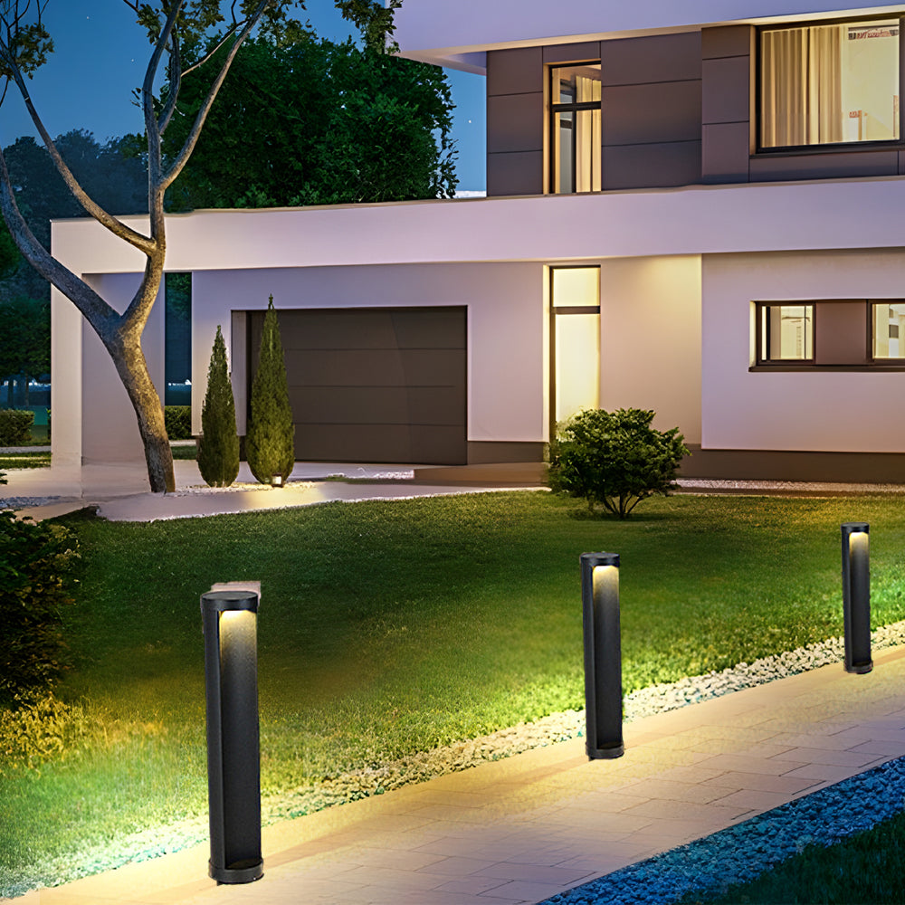 Modern Black Cylindrical LED Bollard Lights for Outdoor Pathways and Gardens