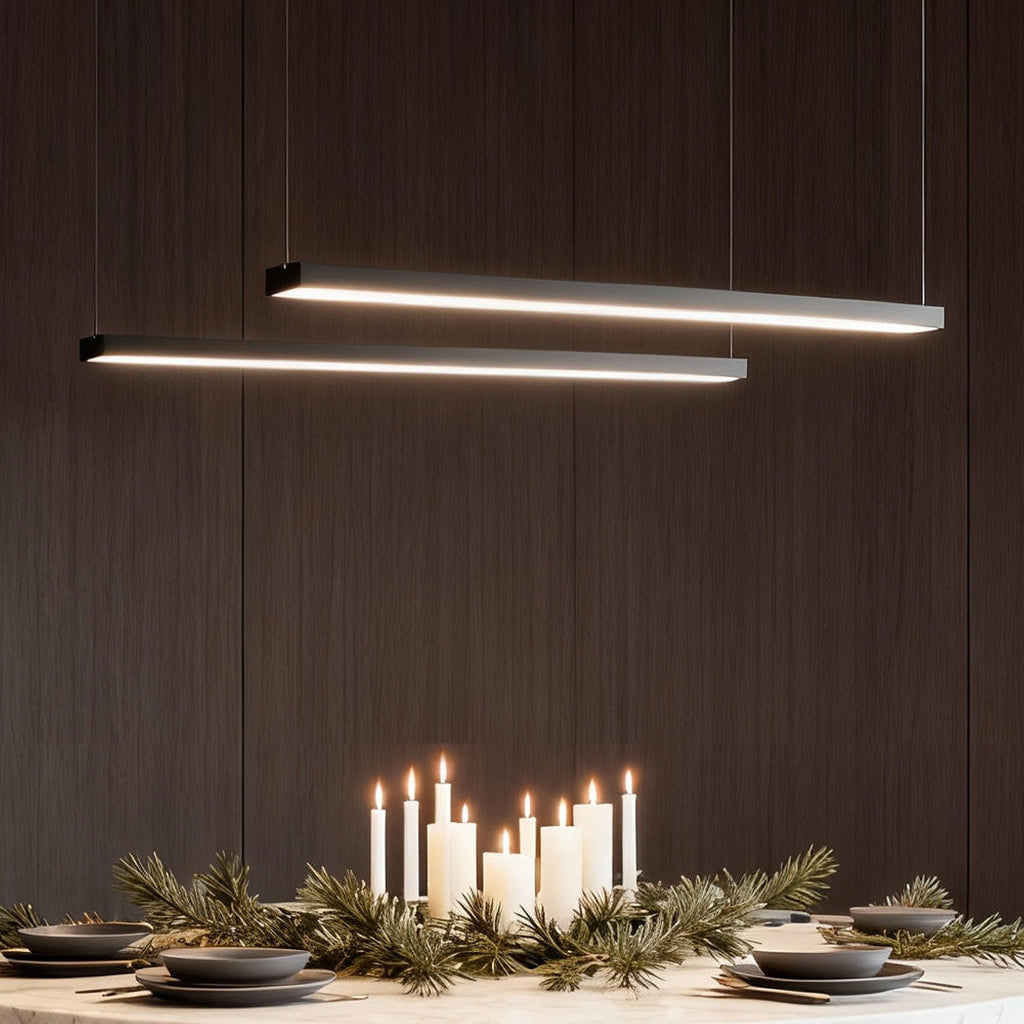 Sleek Black Rectangular LED Linear Pendant Light for Kitchen & Dining Room