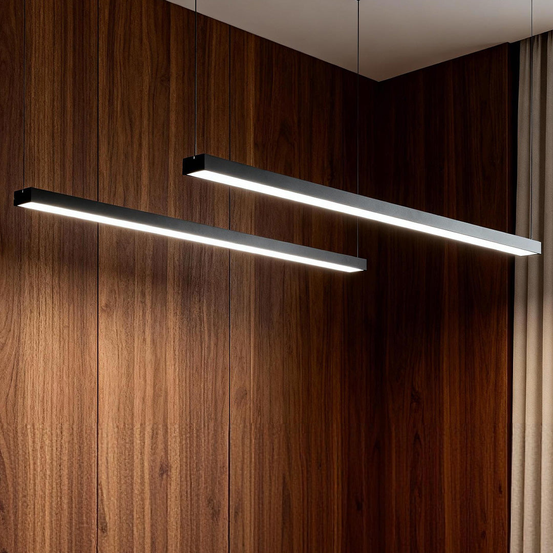 Sleek Black Rectangular LED Linear Pendant Light for Kitchen & Dining Room