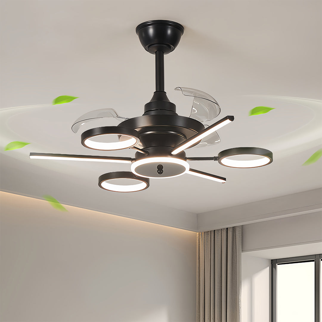 French Vintage Black Iron 3-Blade Ceiling Fan with Multiple Lights for Living Room