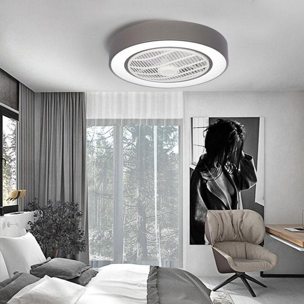 Modern Black Iron Bladeless Flush Mount Ceiling Fan with LED Lights