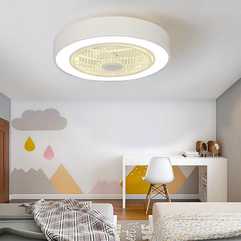 Modern Black Iron Bladeless Flush Mount Ceiling Fan with LED Lights