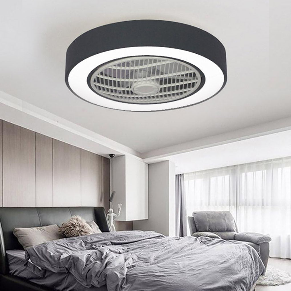 Modern Black Iron Bladeless Flush Mount Ceiling Fan with LED Lights