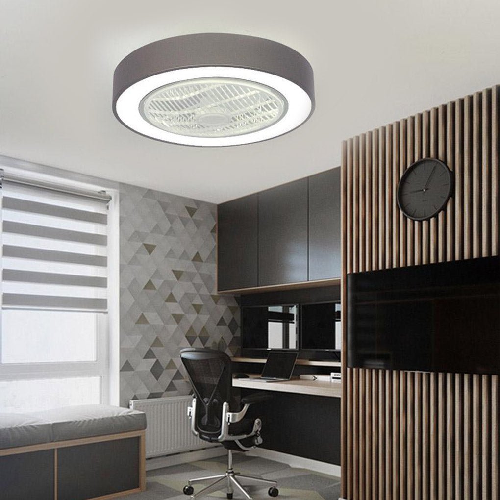 Modern Black Iron Bladeless Flush Mount Ceiling Fan with LED Lights