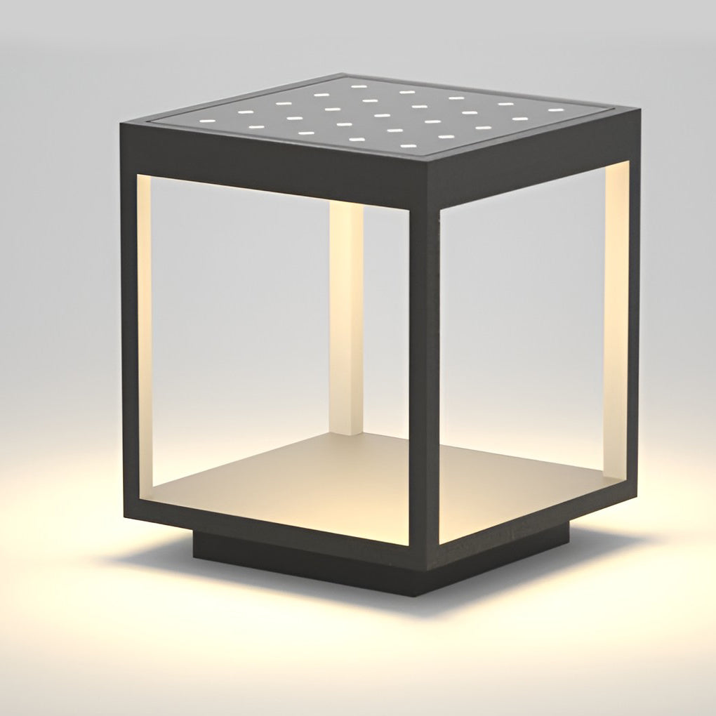 Modern Open-Frame Square Concrete LED Pillar Light for Outdoor Spaces