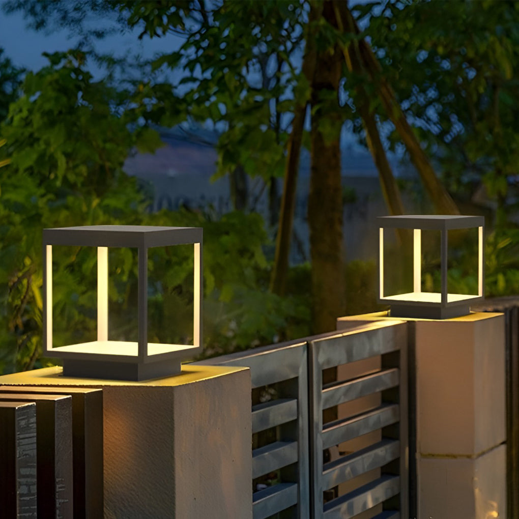 Modern Open-Frame Square Concrete LED Pillar Light for Outdoor Spaces