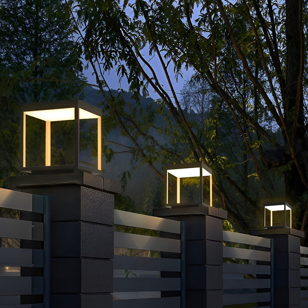 Modern Open-Frame Square Concrete LED Pillar Light for Outdoor Spaces