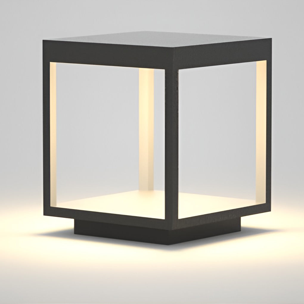 Modern Open-Frame Square Concrete LED Pillar Light for Outdoor Spaces