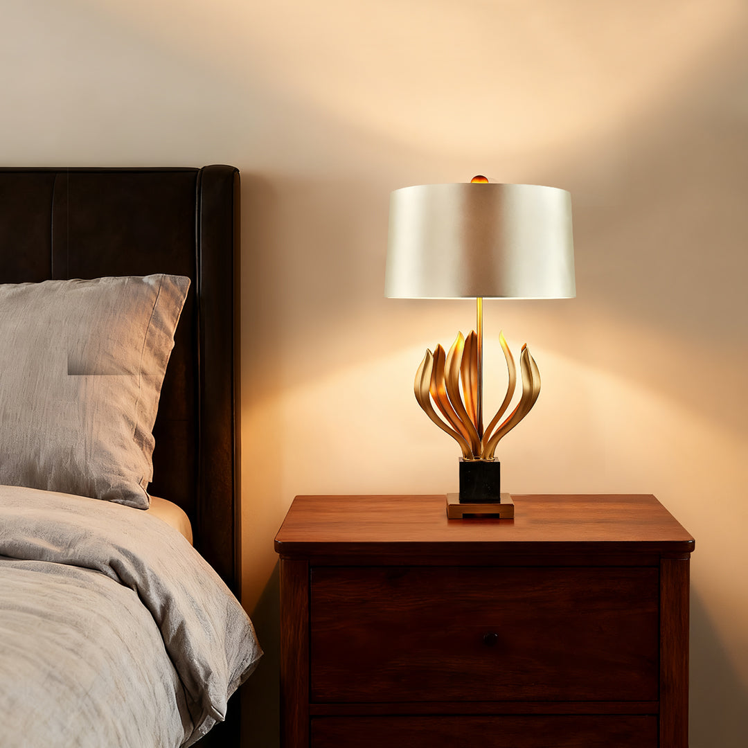Rustic Vintage Metal Nightstand Lamp with Creative Fabric Shade for Bedroom