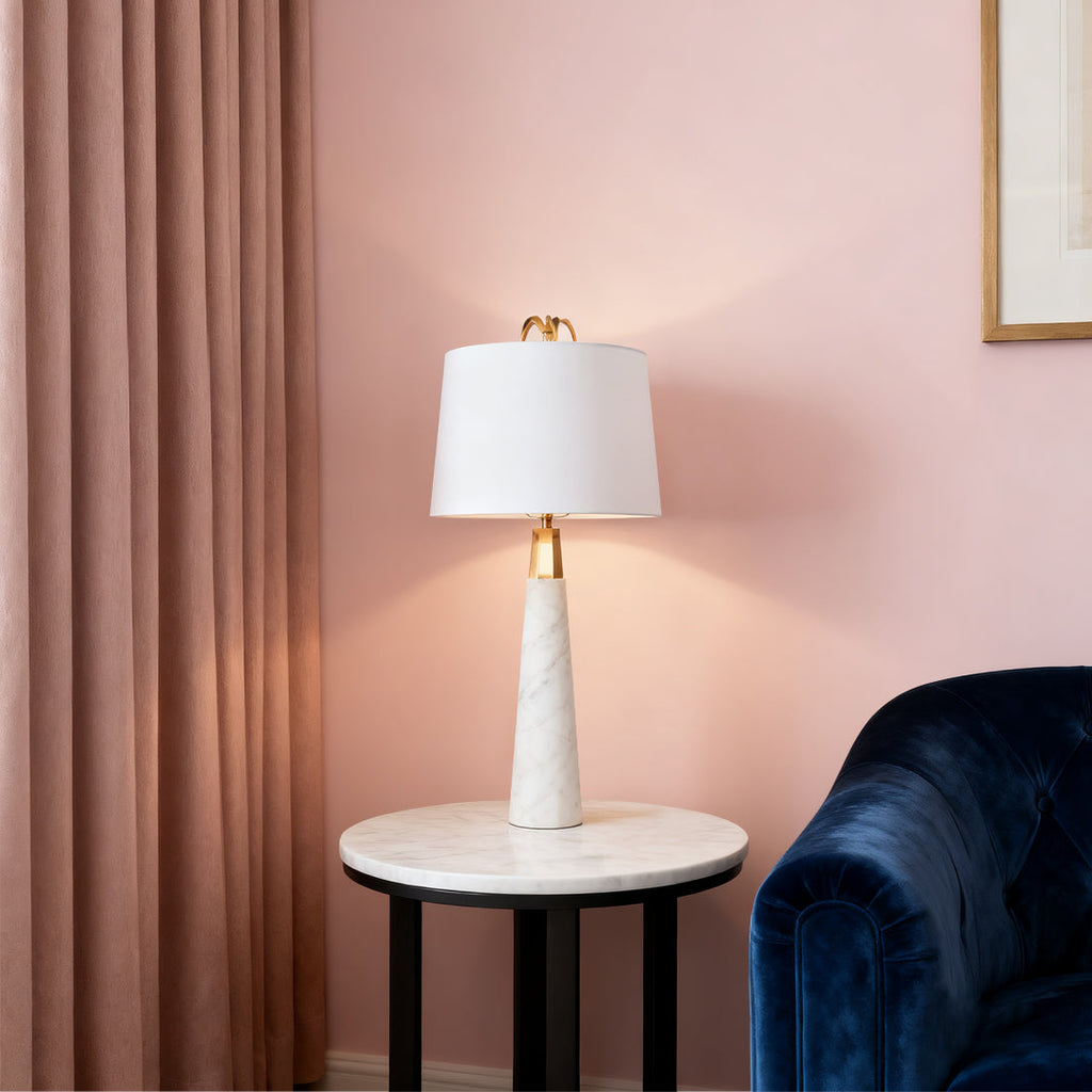 Elegant White Marble Tapered Table Lamp for Nordic Style Living Room
