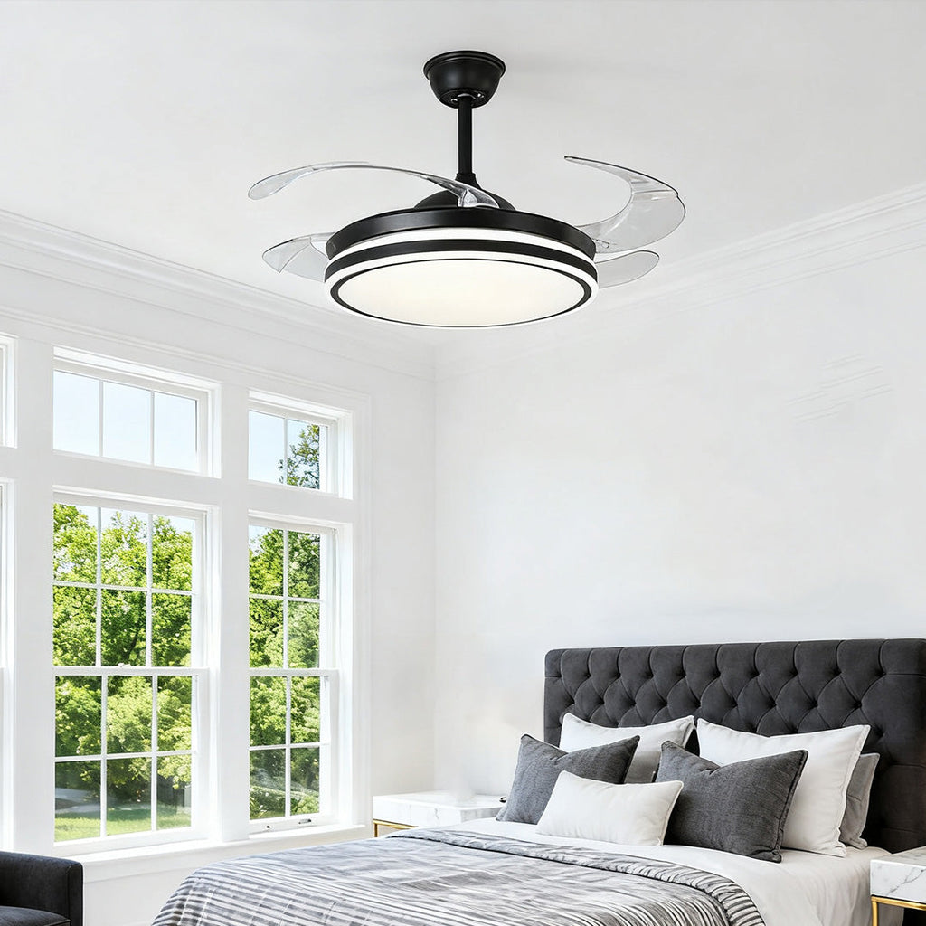 Modern Black All-Copper Ceiling Fan with Remote and Lights for Living Room