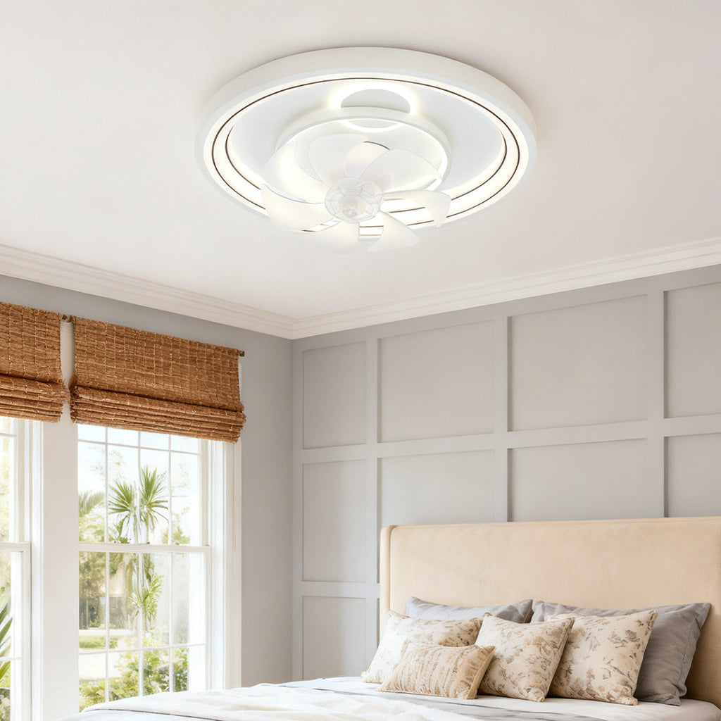 Modern White Round Ceiling Fan with Light for Living Room Bedroom