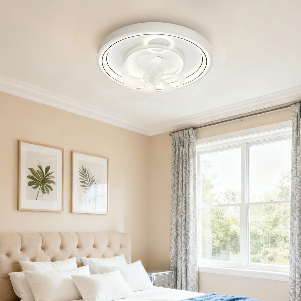 Modern White Round Ceiling Fan with Light for Living Room Bedroom
