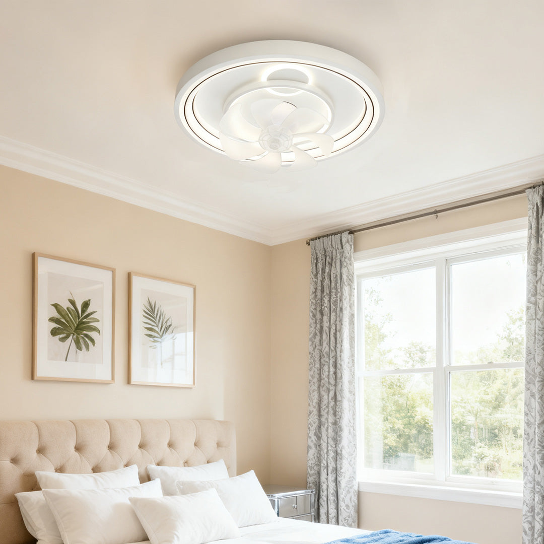 Modern White Round Ceiling Fan with Light for Living Room Bedroom