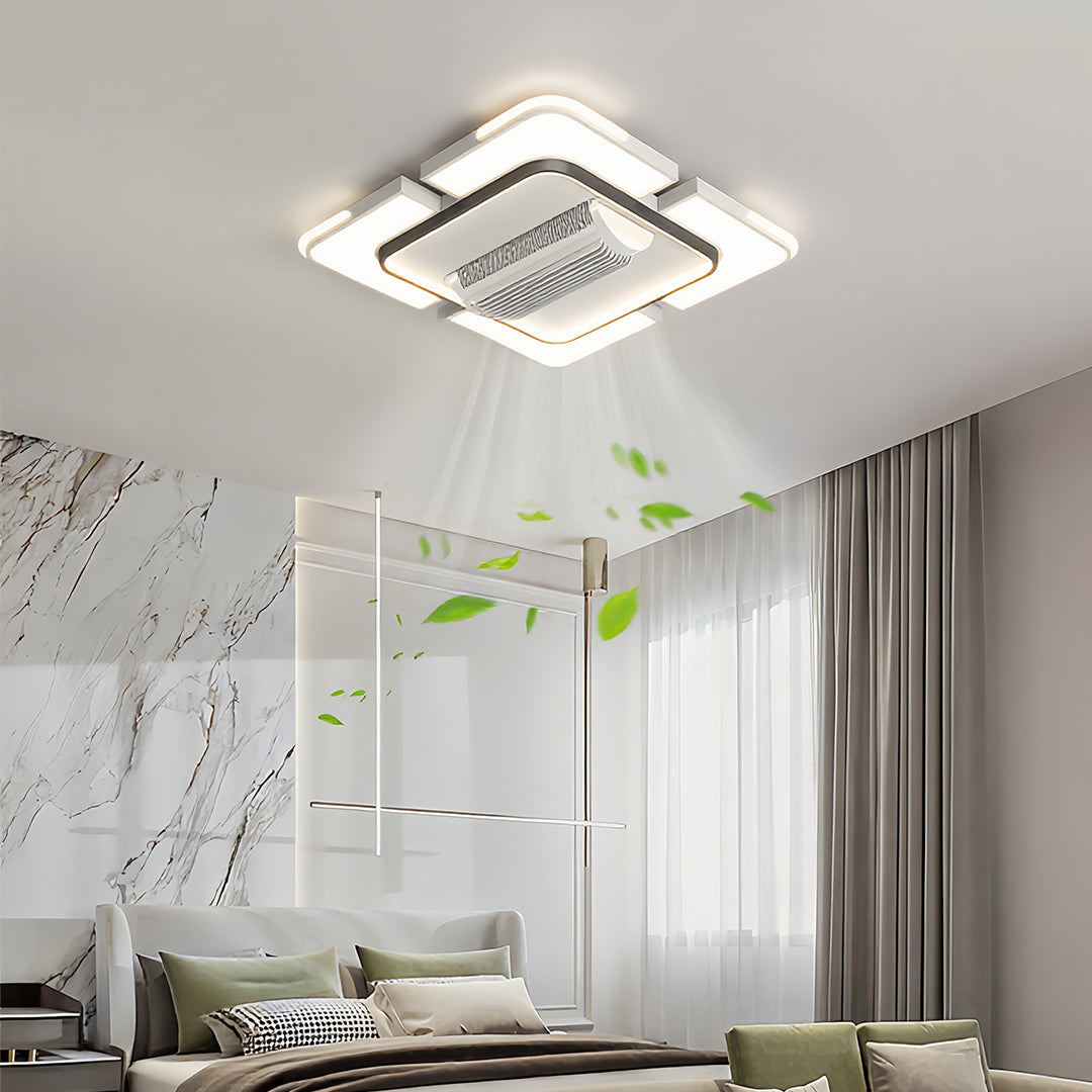 Modern Bladeless LED Ceiling Fan with Light, White for Living Room