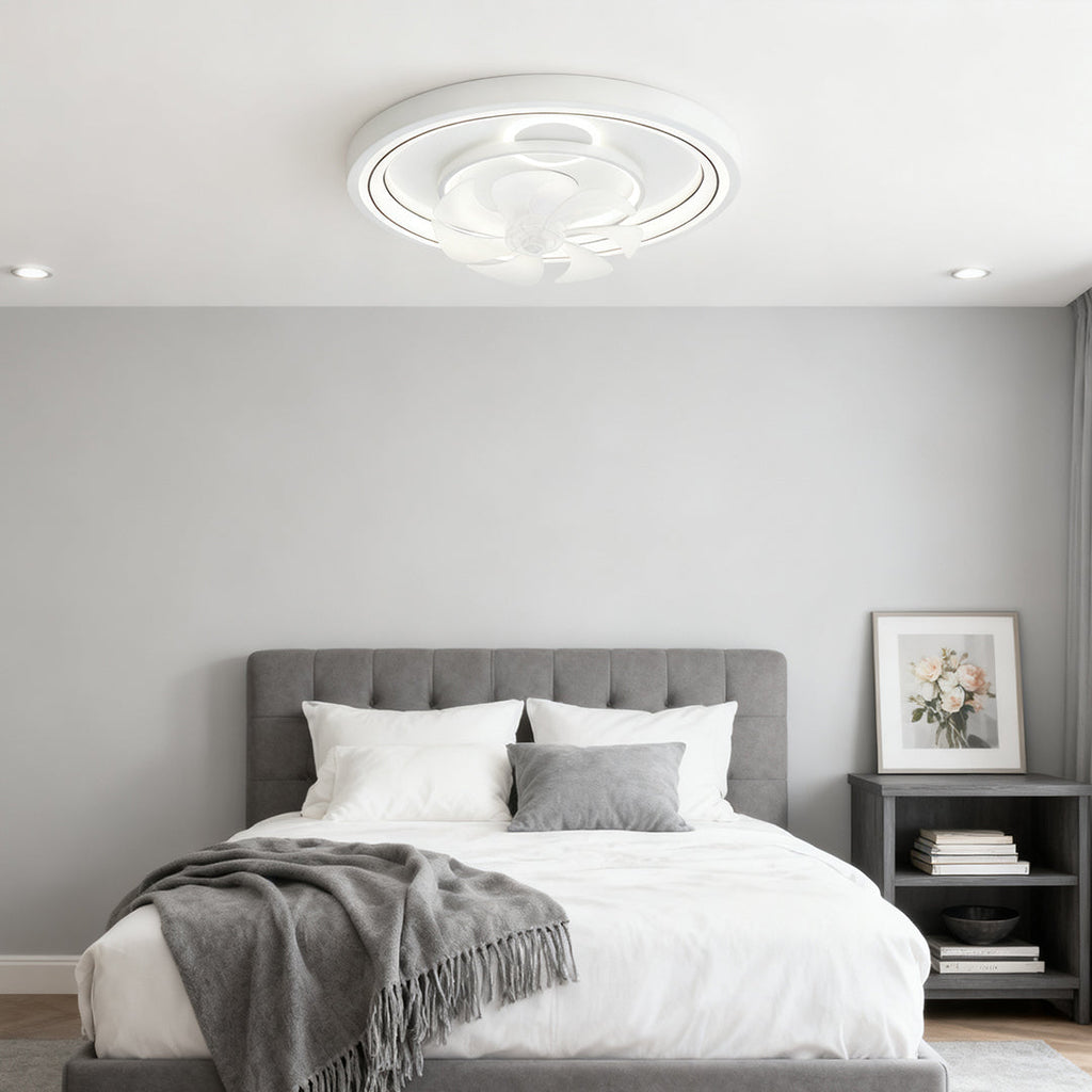 Modern White Round Ceiling Fan with Light for Living Room Bedroom