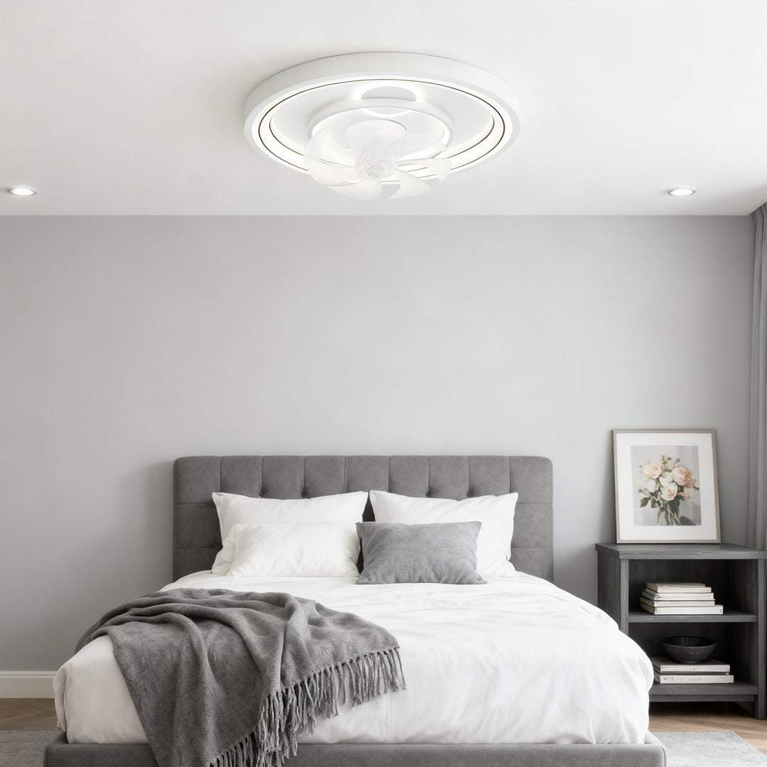 Modern White Round Ceiling Fan with Light for Living Room Bedroom
