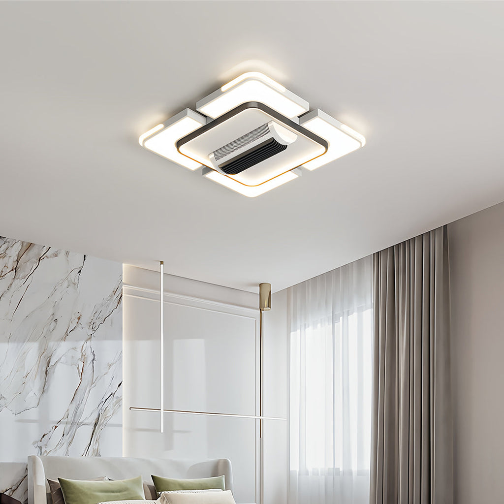 Modern Bladeless LED Ceiling Fan with Light, White for Living Room