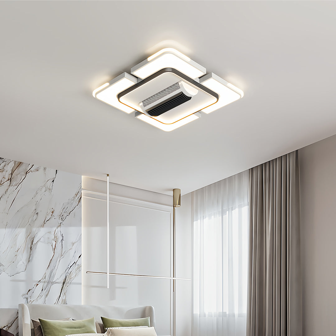 Modern Bladeless LED Ceiling Fan with Light, White for Living Room