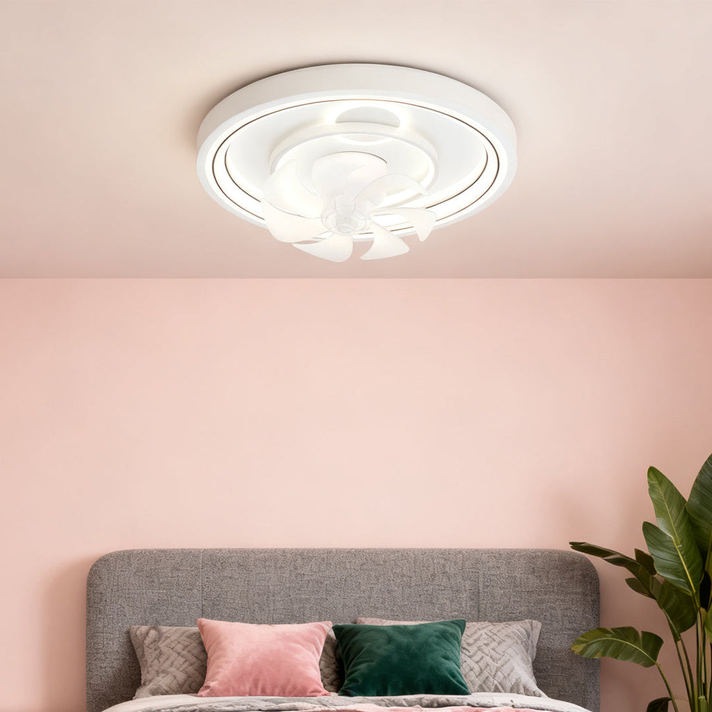 Modern White Round Ceiling Fan with Light for Living Room Bedroom
