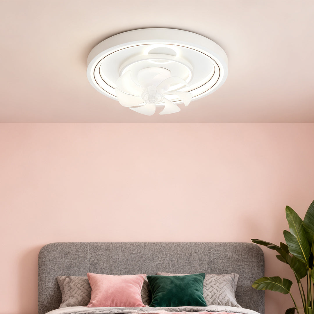 Modern White Round Ceiling Fan with Light for Living Room Bedroom