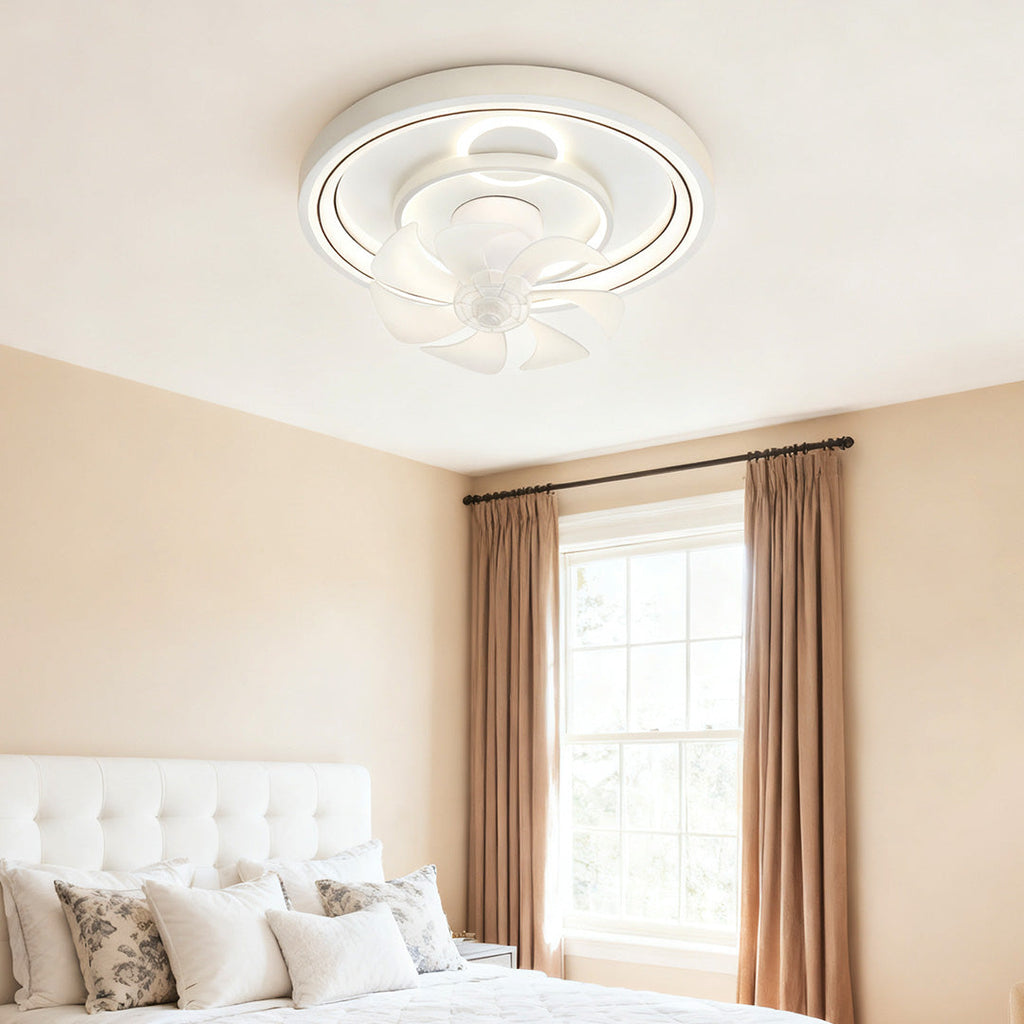 Modern White Round Ceiling Fan with Light for Living Room Bedroom