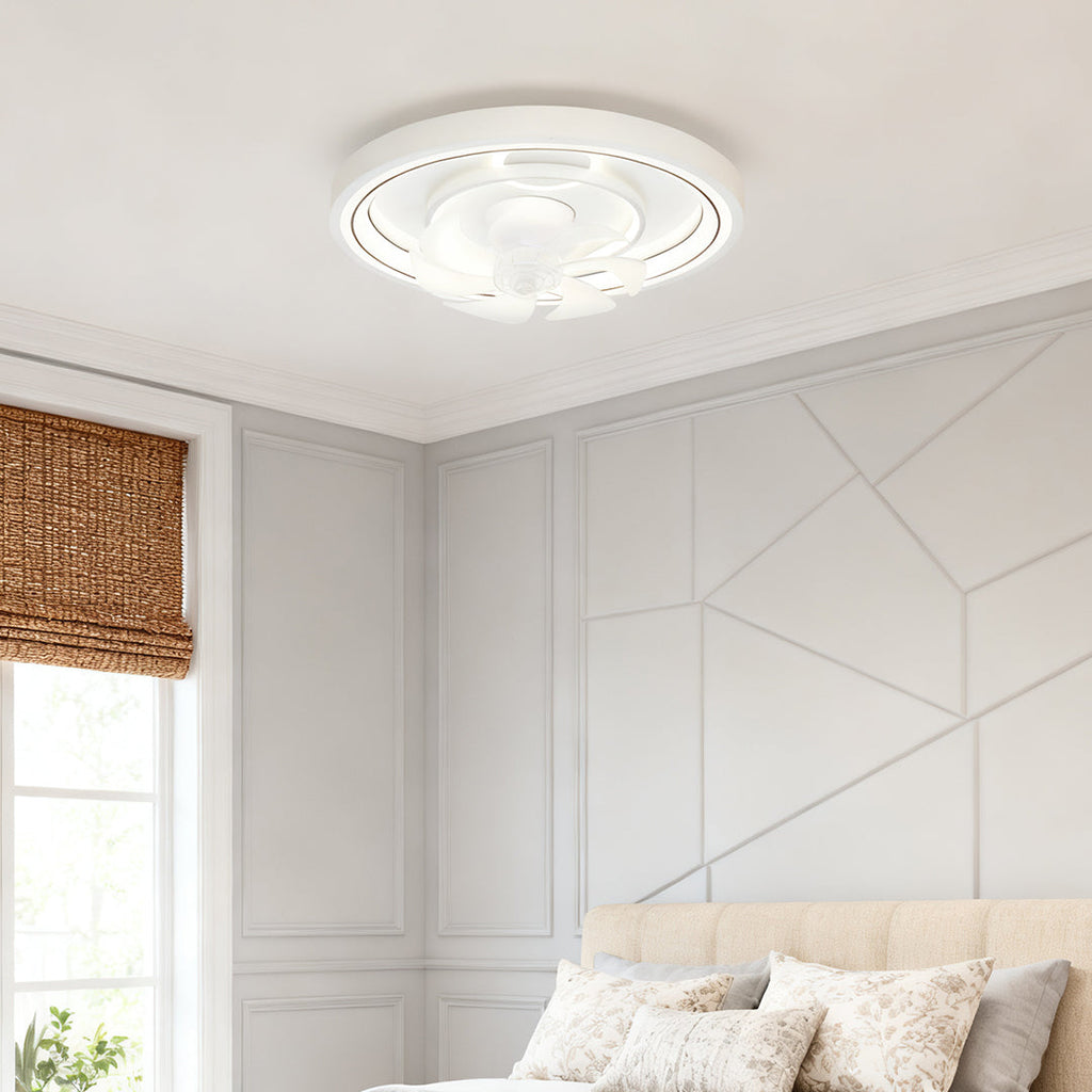 Modern White Round Ceiling Fan with Light for Living Room Bedroom