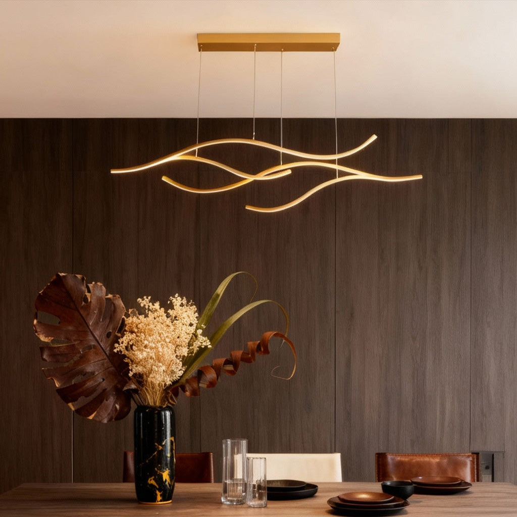 Wavy Curved LED Metal Pendant Light Fixture for Modern Living Spaces