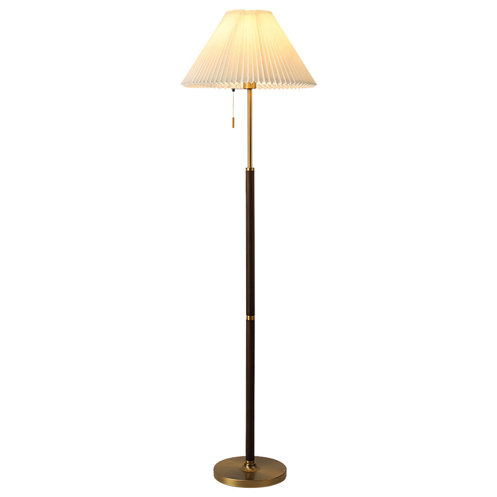 Elegant Wood Floor Lamp with Pleated Fabric Shade for Living Room Decor