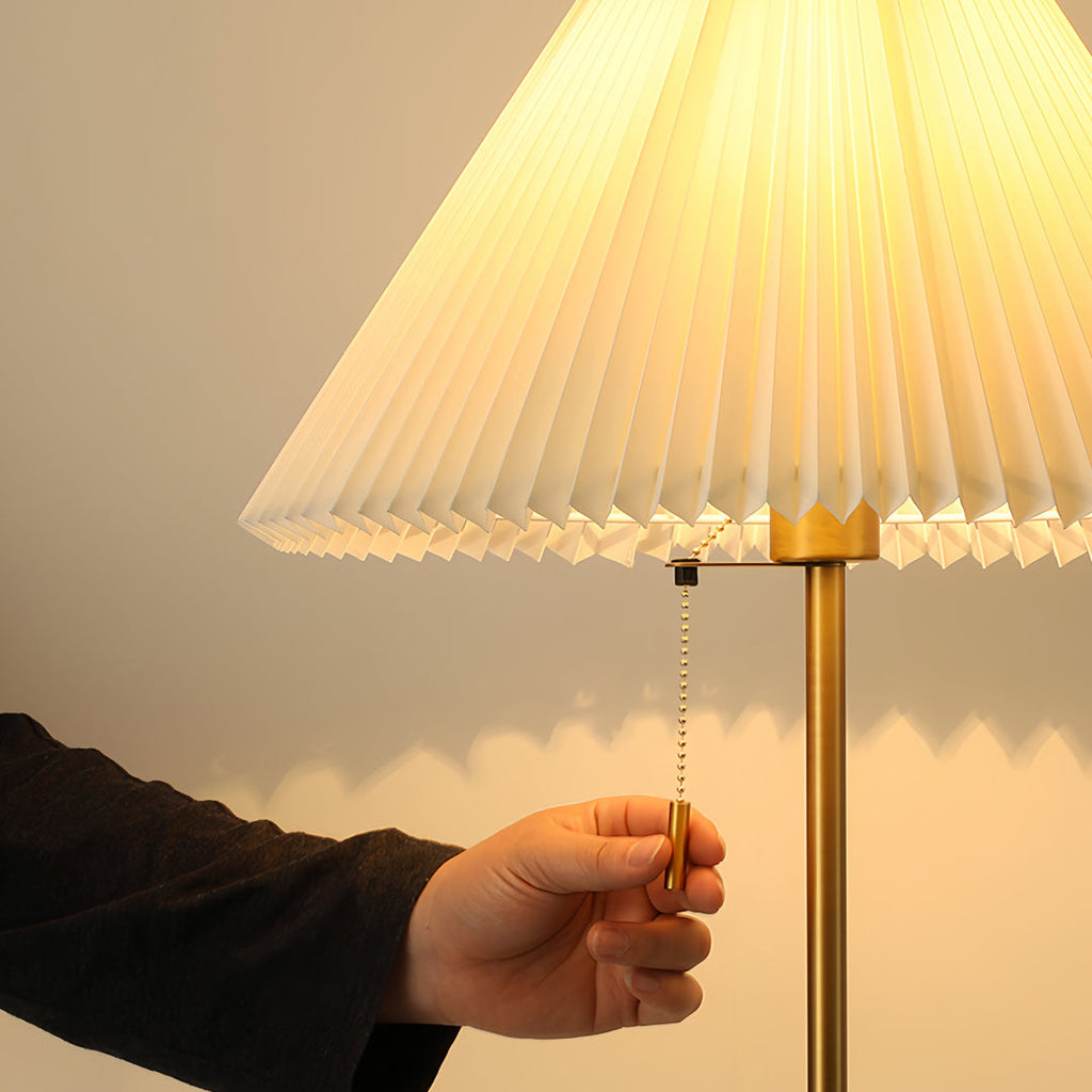 Elegant Wood Floor Lamp with Pleated Fabric Shade for Living Room Decor