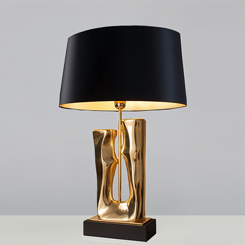 Elegant Gold and Black Sculptural Table Lamp with Drum Shade for Living Room